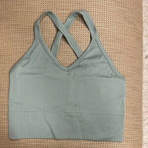 Women's Ribbed Green Sports Bra